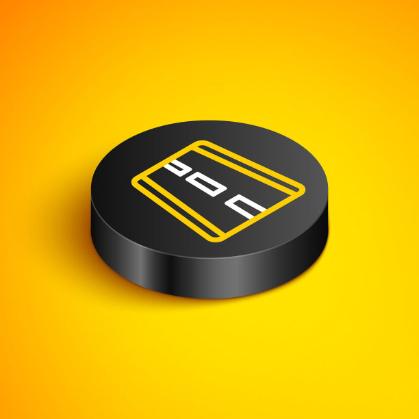 机场跑道上起降飞机的图标孤立在黄色背景上。黑色圆按钮。向量图片下载