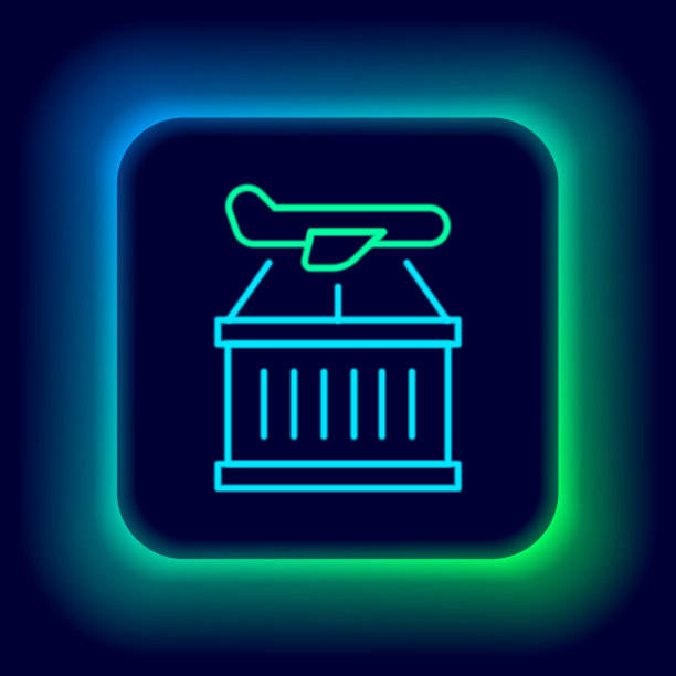 发光氖线平面图标孤立在黑色背景上。交货,运输。空运货物。飞机上有包裹和箱子。色彩斑斓的轮廓的概念。向量图片下载