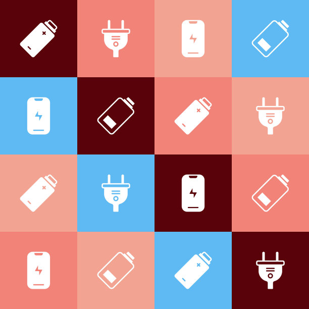 设置波普艺术电池充电，电插头，手机和图标。向量图片下载