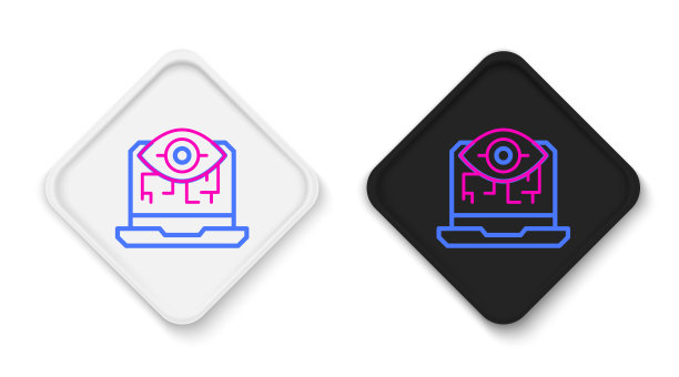 线条计算机视觉图标孤立在白色背景上。技术视觉，眼电路，视频监控系统，增强现实系统。色彩斑斓的轮廓的概念。向量图片下载