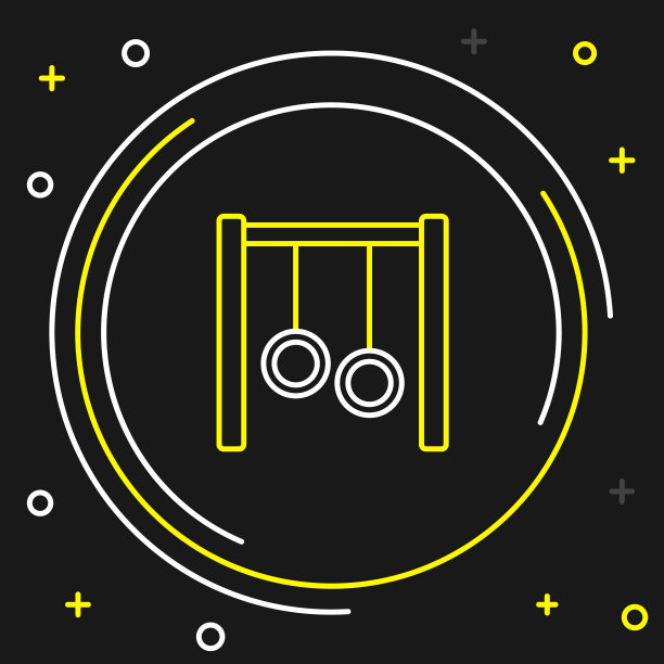 线体操环图标孤立在黑色背景上。操场设备有吊索和吊环。色彩斑斓的轮廓的概念。向量图片下载