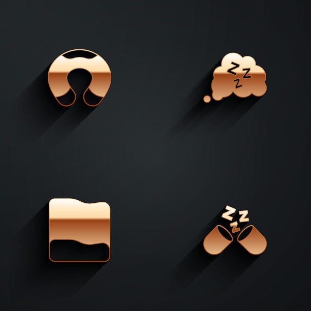 设置旅行颈枕，瞌睡，枕头和睡眠图标与长阴影。向量图片下载