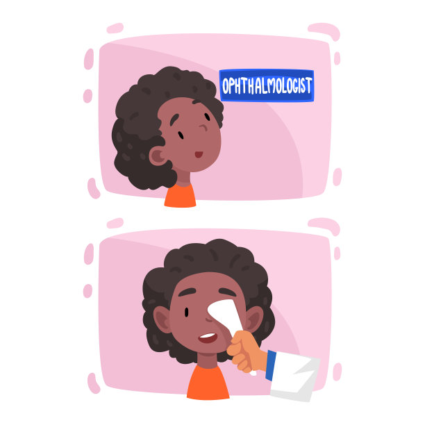 非裔美国女孩视力和视力检查和矫正向量集的眼科诊断图片下载