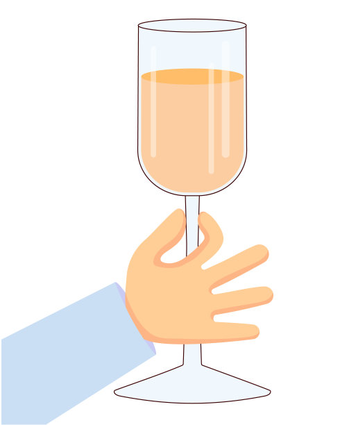 手拿一杯酒。平面风格的向量元素。图片下载