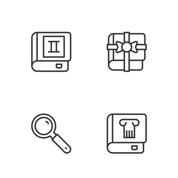 设置线历史书，放大镜，书和礼物图标。向量图片下载