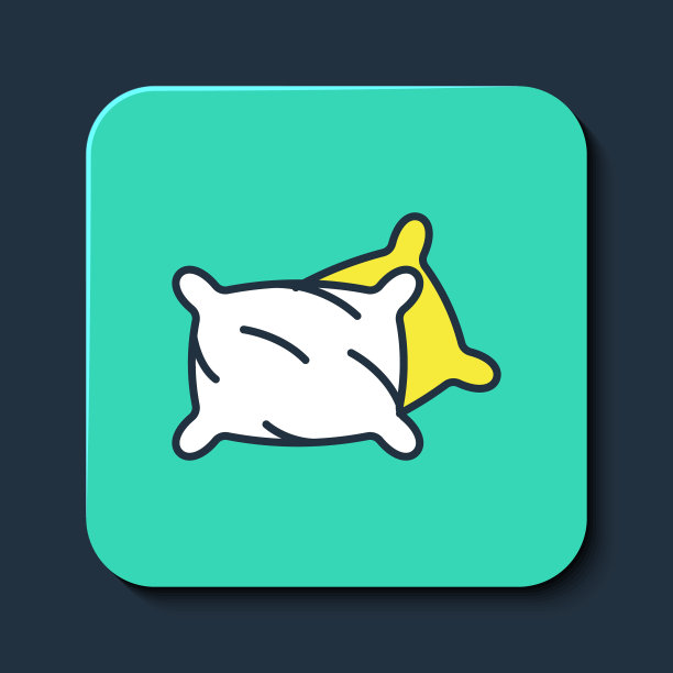 填充轮廓矩形枕头图标孤立在蓝色背景上。缓解的迹象。骨科枕头。绿松石平方按钮。向量图片下载