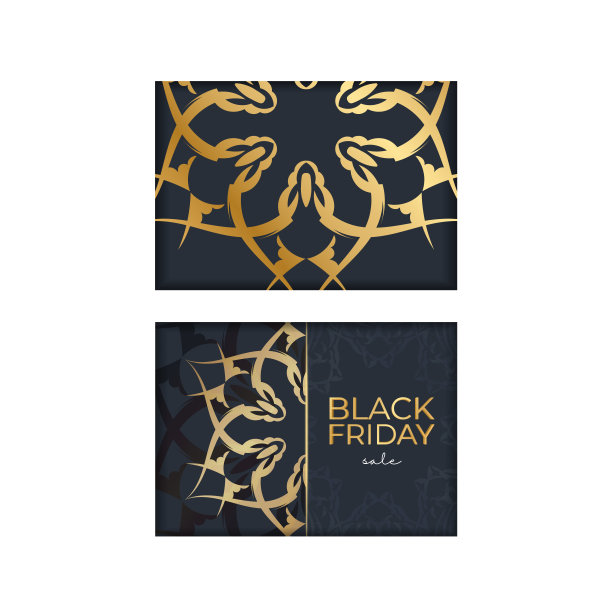 深蓝色黑色星期五销售海报模板与复古黄金图案图片下载