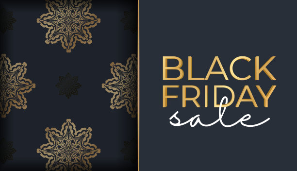 深蓝色黑色星期五促销横幅模板与几何金色装饰图片下载