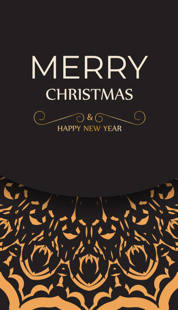 传单新年快乐，圣诞快乐在黑色的颜色与冬季装饰。图片下载