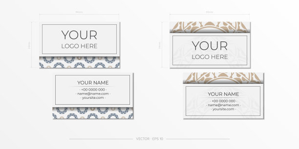 白色名片设计与装饰。矢量名片与位置为您的文本和抽象模式。图片下载
