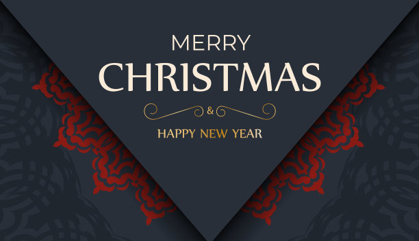 圣诞快乐向量准备打印灰色贺卡设计与冬季模式。新年快乐海报模板和红色点缀。图片下载