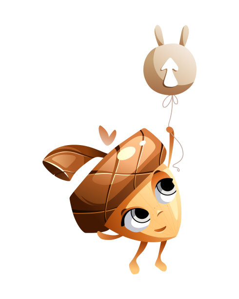 卡通人物橡子乘气球飞起来，象征是向上。图片下载