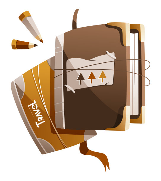 两个带铅笔的旅行笔记本插图。图片下载