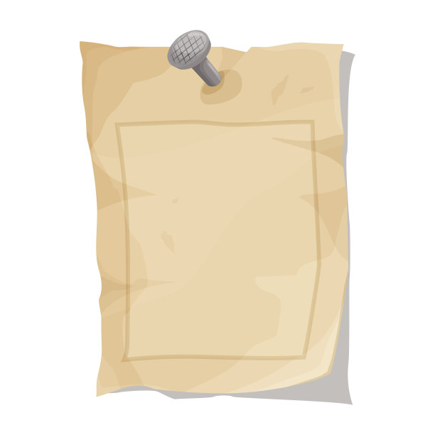 米色，用钉子钉住一张旧纸，背景是白色的。带有文本位置的模板。西部片的乡土气息。矢量图图片下载