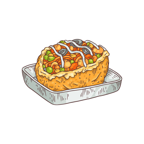 土耳其Kumpir传统菜肴手绘矢量插图孤立。图片下载