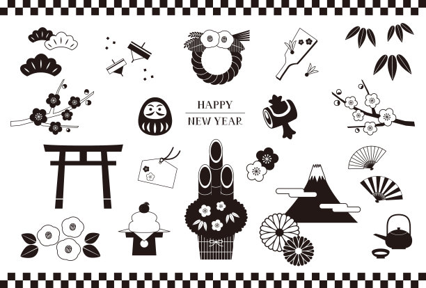 一套黑色和白色的日本新年项目图片下载