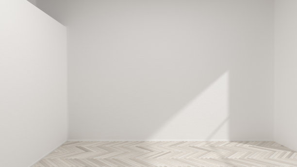 空房间与白色粉刷浮动层压板和新刷白墙的背景。三维渲染图片下载