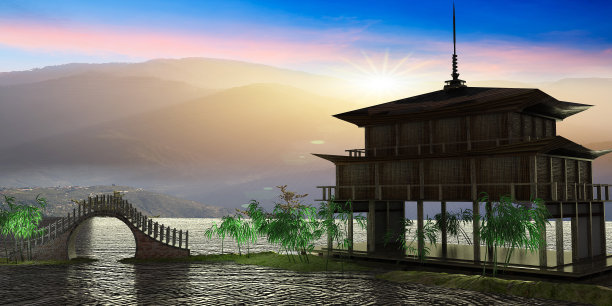 美丽的背景的寺庙的3d渲染图片下载