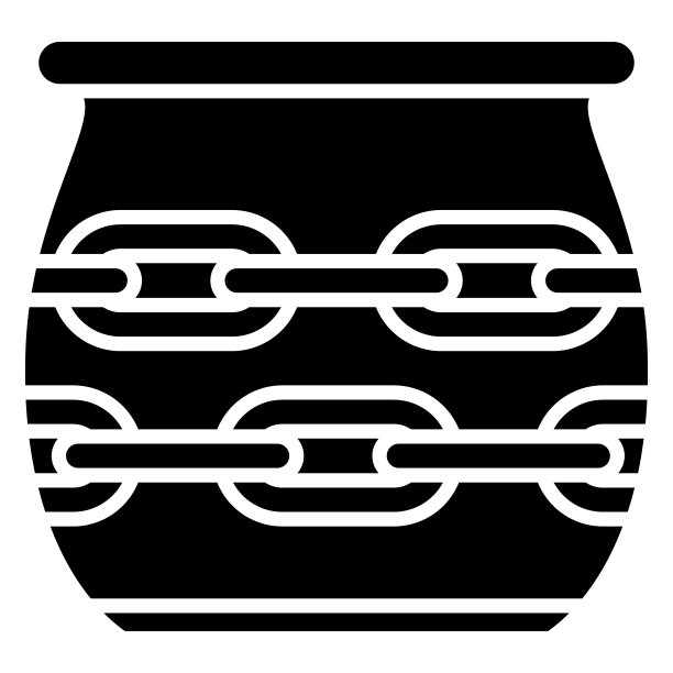 一个大而宽敞的花瓶，一个装饰着链环的球形花盆。矢量图标，字形，隔离图片下载