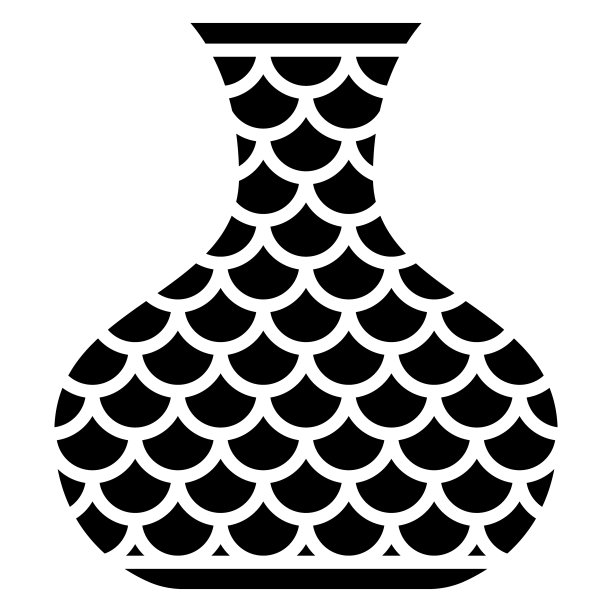 花瓶，双耳罐装饰模仿鱼鳞。矢量图标，字形，隔离图片下载