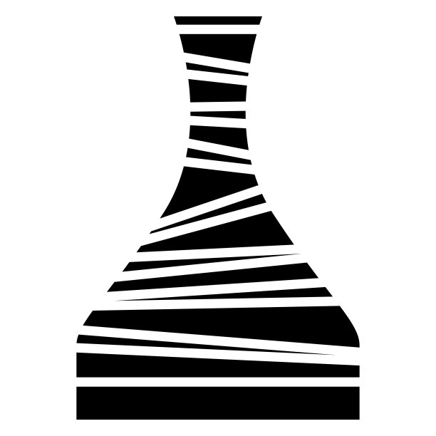 一个花瓶，一个窄颈的瓶子。不同方向的窄条设计。模仿木乃伊包扎。矢量图标，字形，隔离图片下载