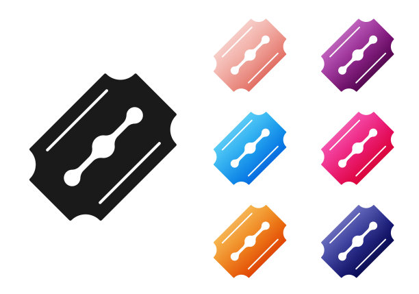 黑色刀片剃须刀图标孤立在白色背景。设置图标丰富多彩。向量图片下载