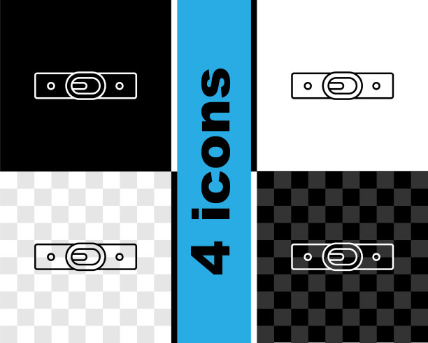 设置线皮带与钮扣钢扣图标孤立在黑色和白色，透明的背景。向量图片下载