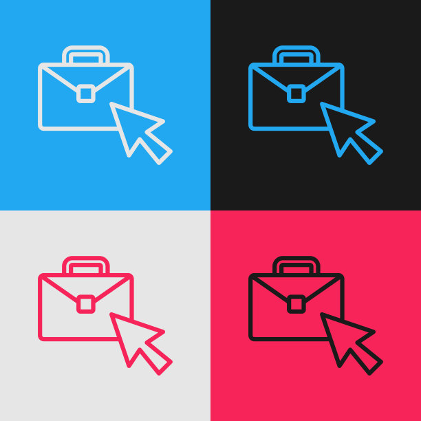 流行艺术线在线工作图标孤立的颜色背景。自由职业者在家里用笔记本电脑工作。远程工作。遥远的工作理念。向量图片下载