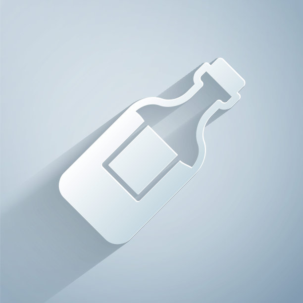 剪纸瓶子水图标孤立的灰色背景。苏打水饮料标志。纸艺术风格。向量图片下载