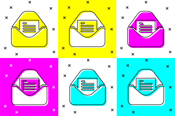 设置信封与圣诞派对邀请卡图标孤立的颜色背景。圣诞快乐，恭贺新禧。向量图片下载