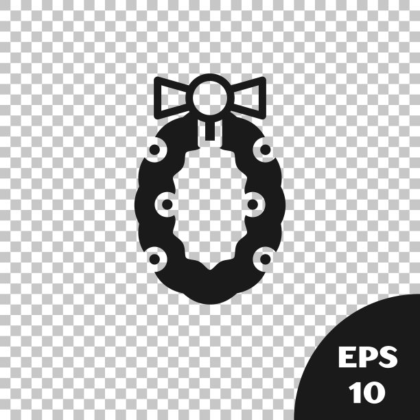 黑色圣诞花环图标孤立在透明的背景。圣诞快乐，恭贺新禧。向量图片下载