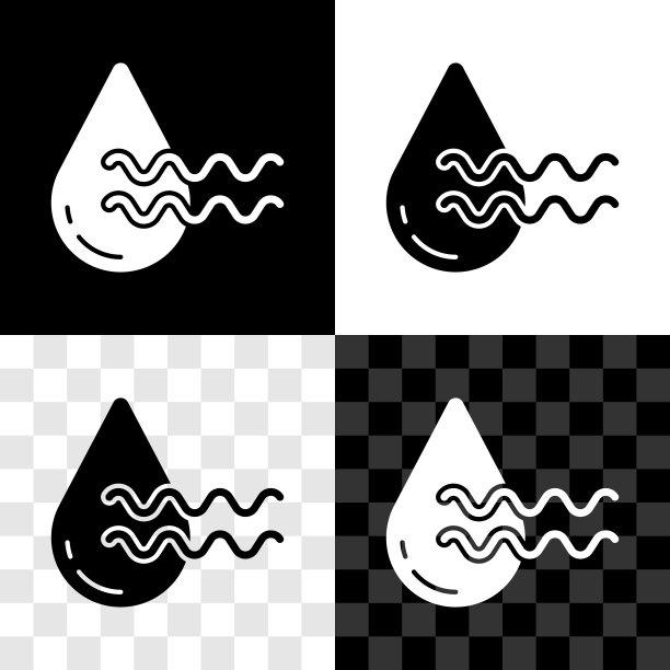 设置回收干净的水图标孤立在黑白，透明的背景。滴水与标志回收。向量图片下载