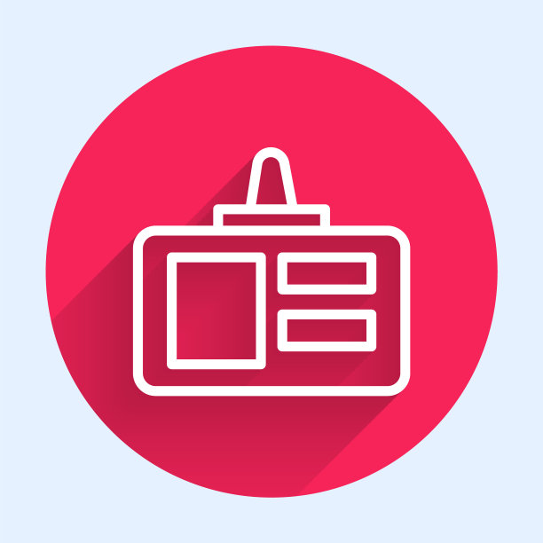 白线标识徽章图标孤立与长阴影背景。它可以用于展示，公司的身份，广告。红色圆圈按钮。向量图片下载