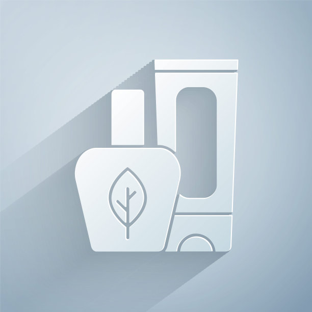 纸割药膏管图标孤立在灰色背景上。管子，容器，牙膏，奶油标志。纸艺术风格。向量图片下载