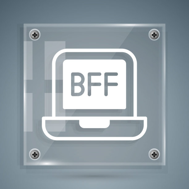 白色的BFF或最好的朋友永远的图标孤立在灰色背景。方形玻璃面板。向量图片下载