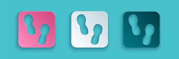 剪纸人的脚印鞋图标孤立在蓝色背景上。鞋鞋底。纸艺术风格。向量图片下载