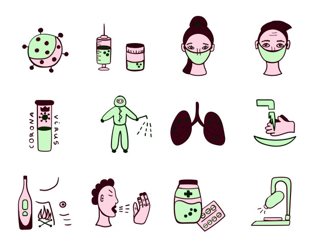Covid-19、病毒、矢量图标设置图片下载