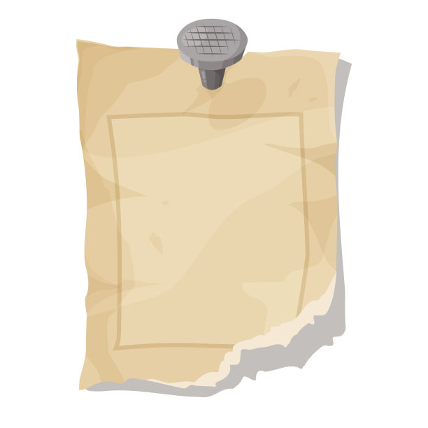 米色，用钉子钉住一张破旧的纸，背景是白色的。西部片的乡土气息。带有文本位置的模板。矢量图图片下载