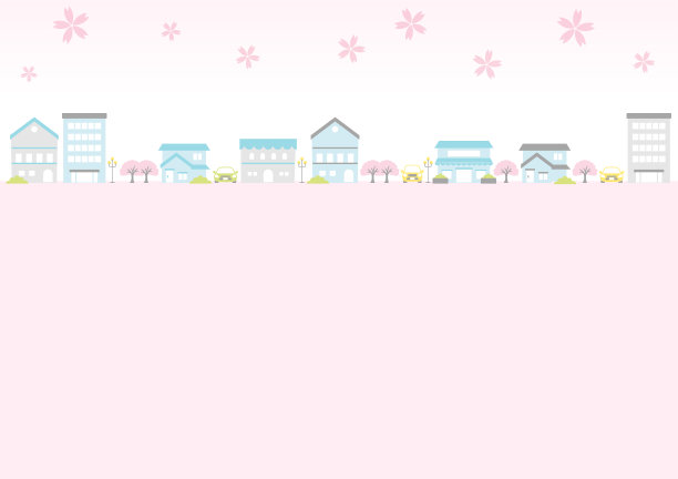 樱花和小镇的插图图片下载