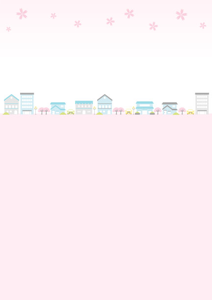 樱花和小镇的插图图片下载