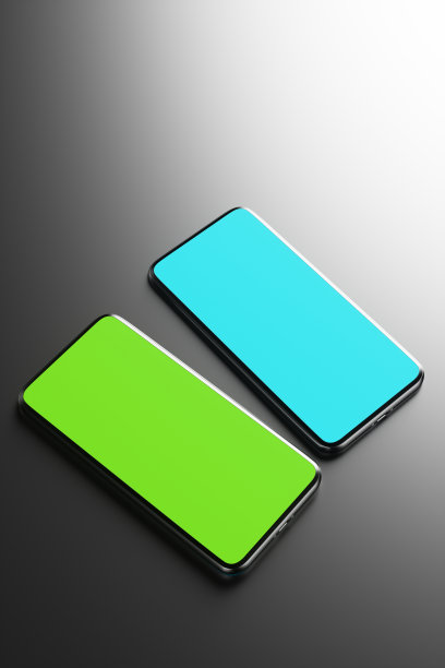 两款智能手机，黑色背景上的色度键屏幕。3 d渲染图图片下载