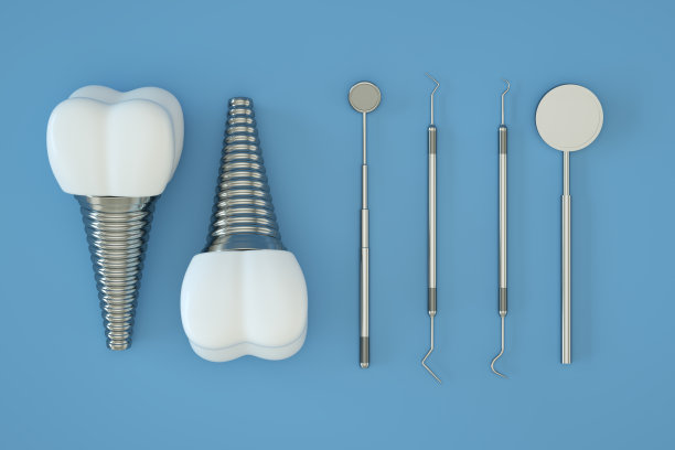 种植牙，人造牙，种植牙，蓝色背景图片下载