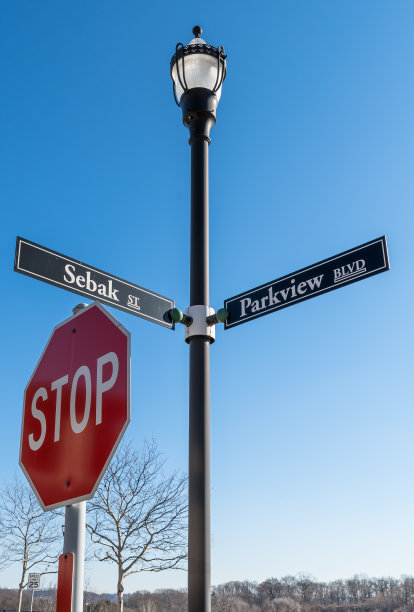 以蓝天为背景的街道标志图片下载