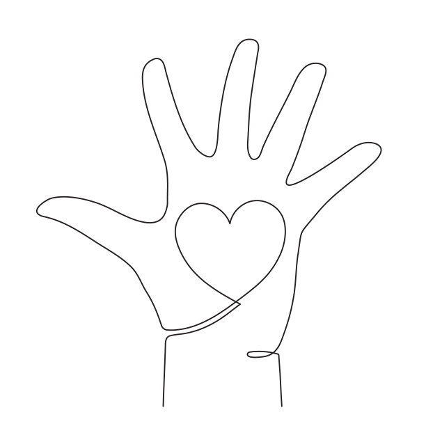 手与心，一线艺术，连续画轮廓，手绘手势，浪漫爱情的象征。情人节装饰，手掌和手腕。图片下载