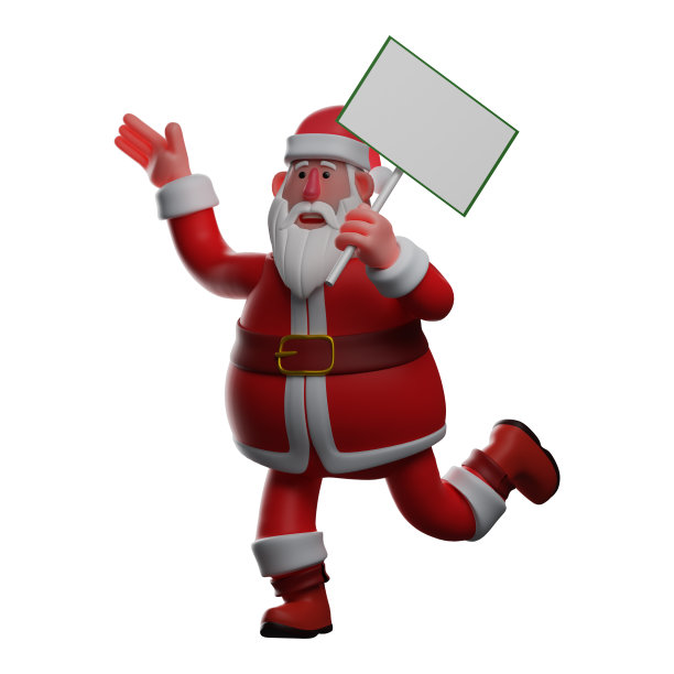 3D圣诞老人卡通插图与白板图片下载