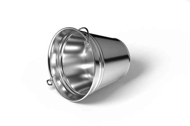 3d渲染插图空金属桶与处理孤立在白色背景。逼真的新灰色金属桶图标。经典的jar。图片下载