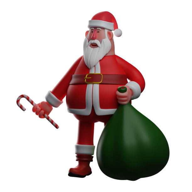 笑脸圣诞老人3D卡通设计有圣诞糖果和礼物图片下载