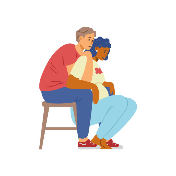 分娩过程与孕妇和丈夫或伴侣，平面矢量插图孤立在白色背景。图片下载