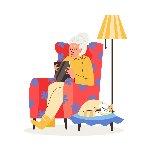 老年妇女适应新技术，平面矢量插图孤立。图片下载
