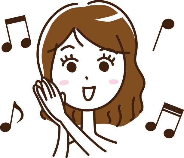 一个双手合十快乐唱歌的女人/插图素材(矢量插图)图片下载